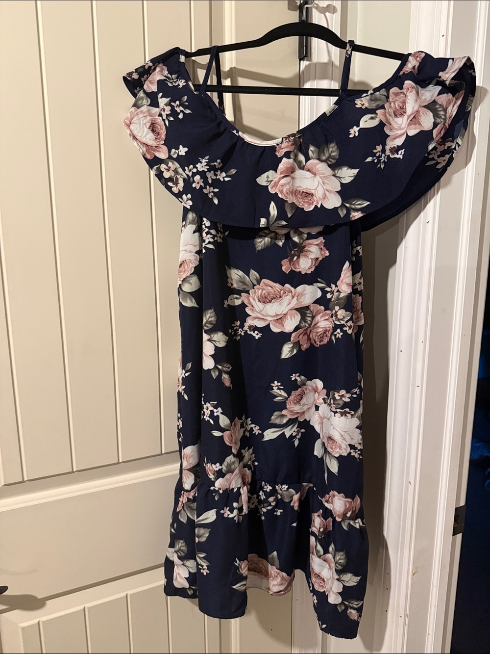 NWOT Amazon One-Shoulder Floral Dress - Navy with Blush Roses
